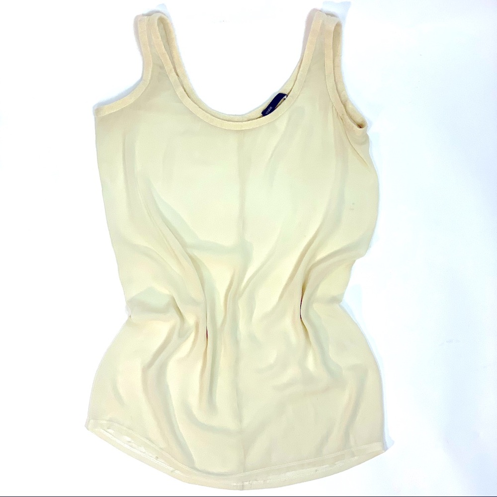 Vince Champagne Knit Trim Sheer Sleeveless Top S